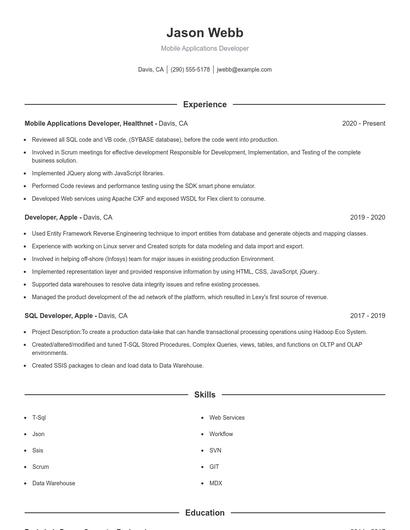 Mobile Applications Developer Resume