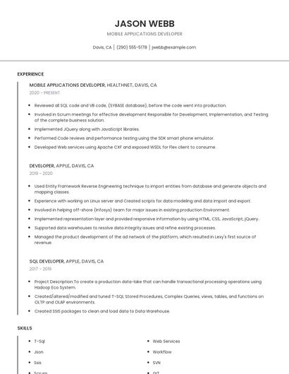 Mobile Applications Developer Resume