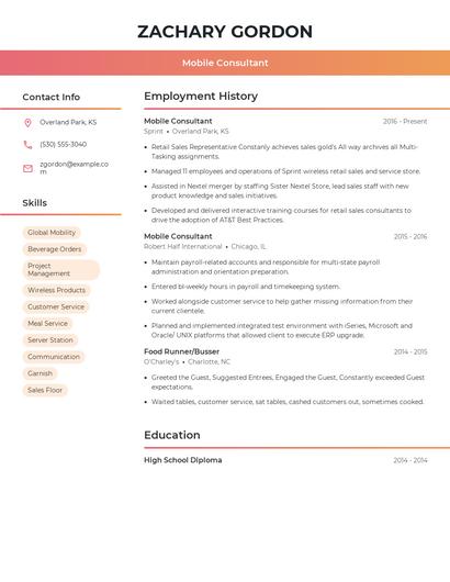 Mobile Consultant Resume