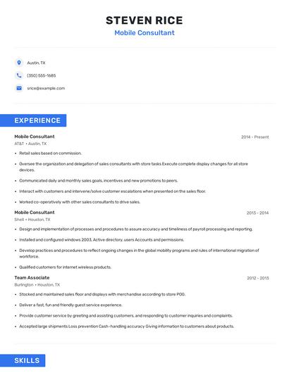 Mobile Consultant Resume