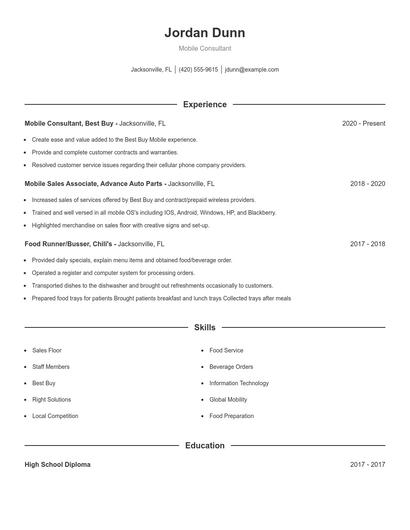 Mobile Consultant Resume