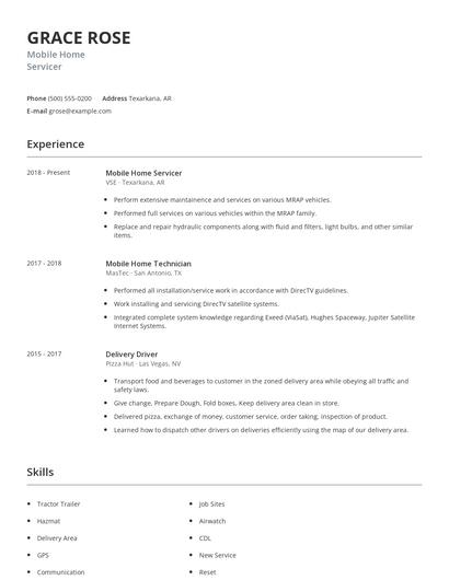 Mobile Home Servicer Resume