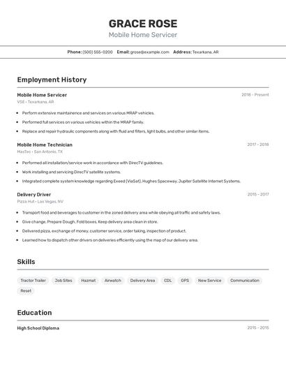 Mobile Home Servicer Resume