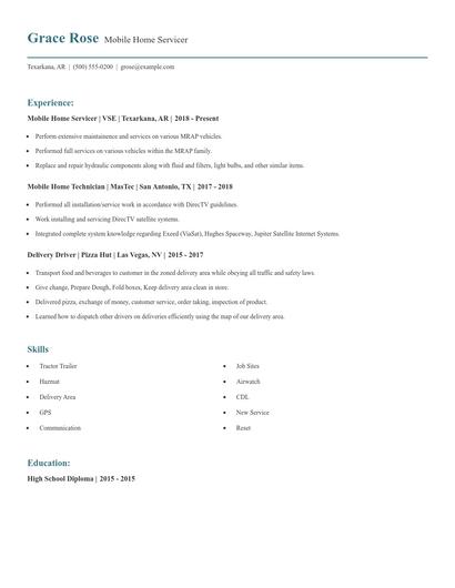 Mobile Home Servicer Resume