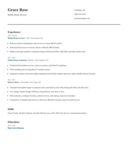 Mobile Home Servicer Resume
