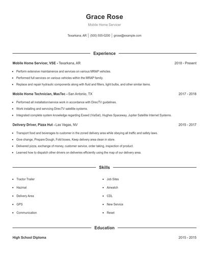 Mobile Home Servicer Resume