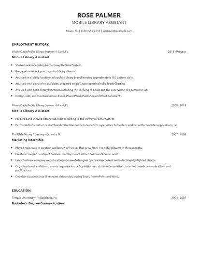 Mobile Library Assistant Resume