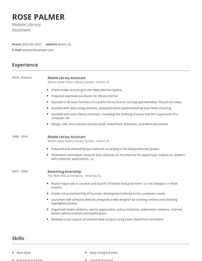 Mobile Library Assistant Resume