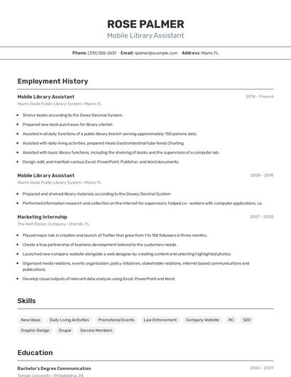 Mobile Library Assistant Resume