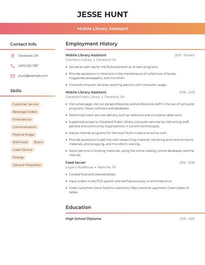 Mobile Library Assistant Resume