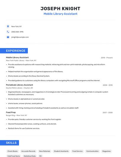 Mobile Library Assistant Resume