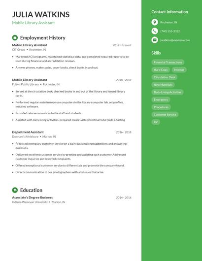 Mobile Library Assistant Resume