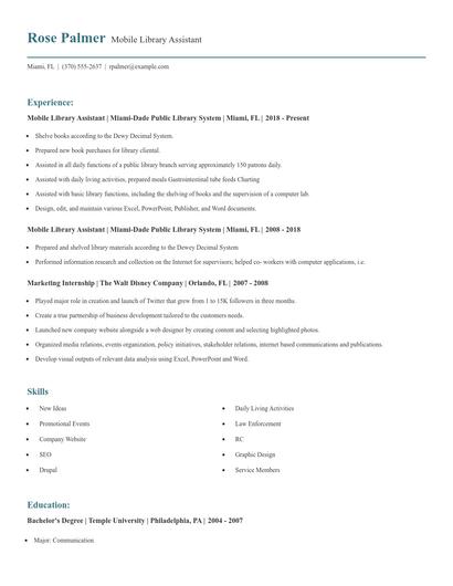 Mobile Library Assistant Resume
