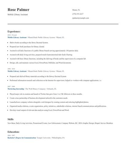 Mobile Library Assistant Resume