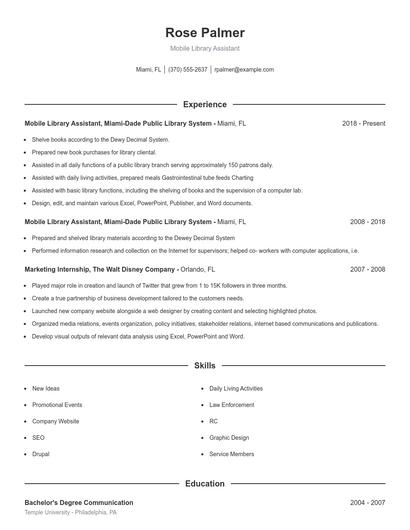 Mobile Library Assistant Resume