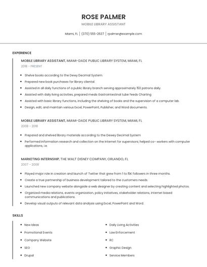 Mobile Library Assistant Resume