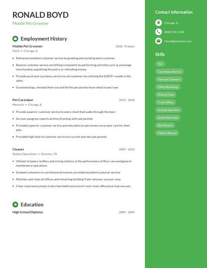 Mobile Pet Groomer Resume