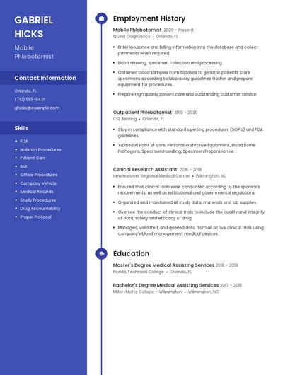 Mobile Phlebotomist Resume