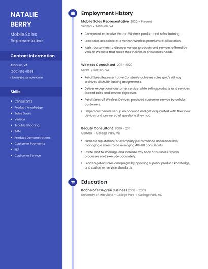 Mobile Sales Representative Resume