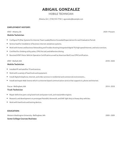Mobile Technician Resume