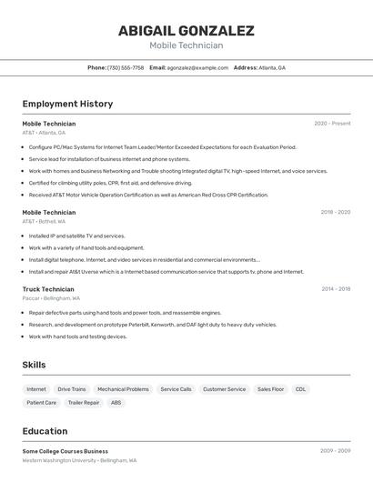 Mobile Technician Resume