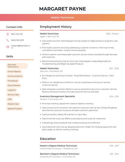 Mobile Technician Resume