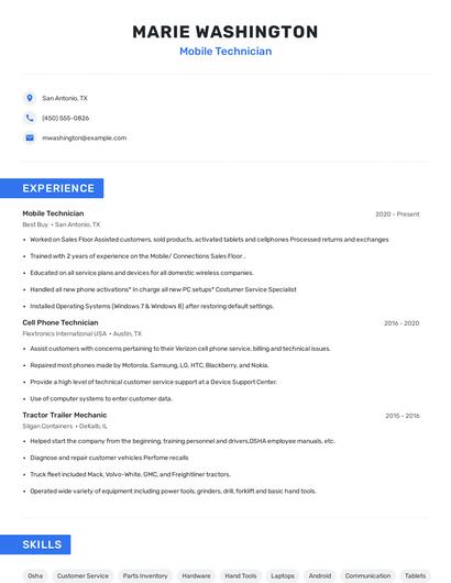 Mobile Technician Resume
