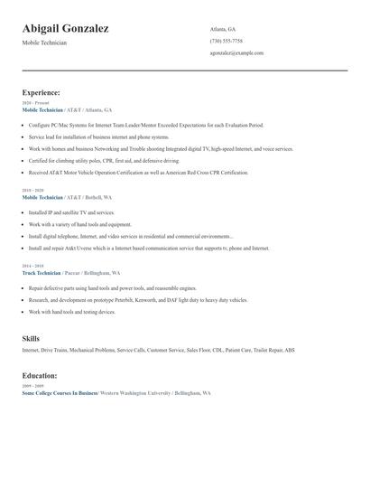Mobile Technician Resume
