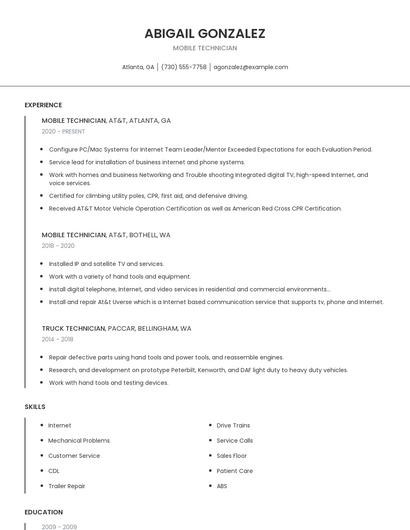 Mobile Technician Resume