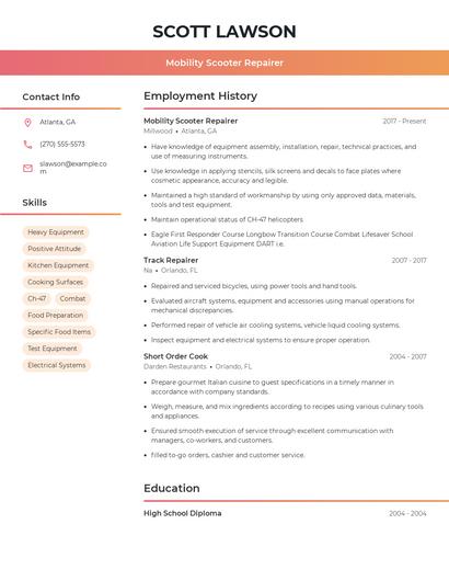 Mobility Scooter Repairer Resume