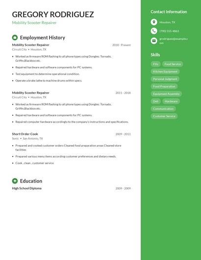 Mobility Scooter Repairer Resume