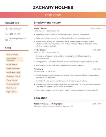 Model Dresser Resume