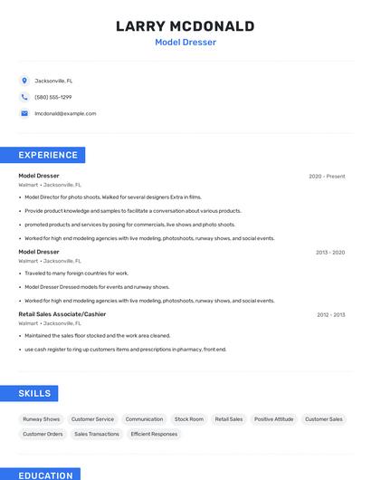 Model Dresser Resume