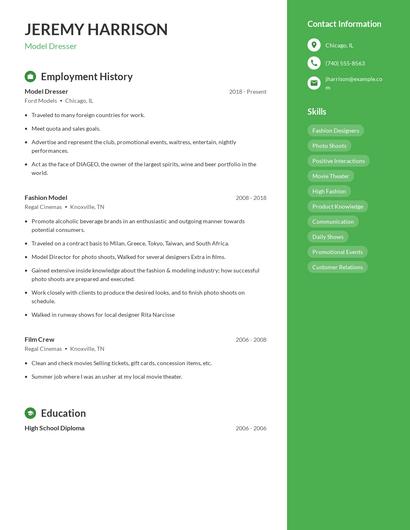 Model Dresser Resume