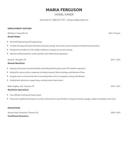 Model Maker Resume