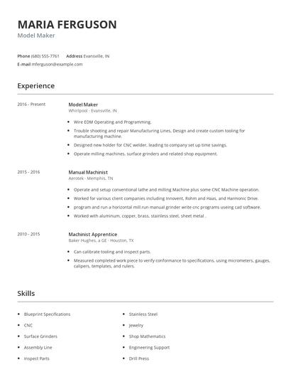 Model Maker Resume