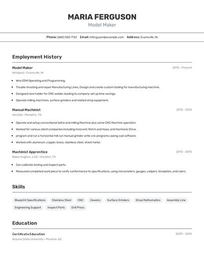 Model Maker Resume