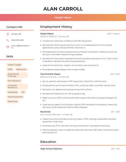 Model Maker Resume