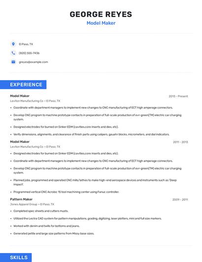 Model Maker Resume