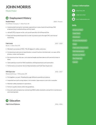 Model Maker Resume