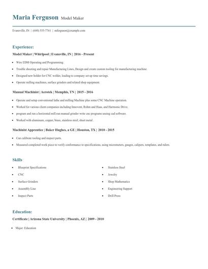 Model Maker Resume