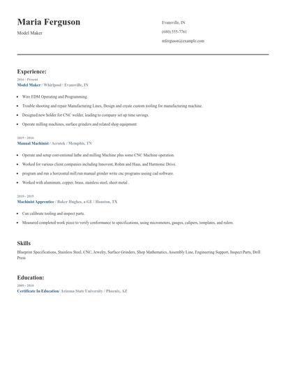 Model Maker Resume