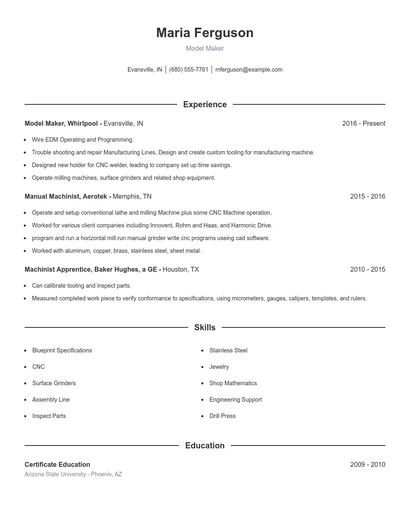 Model Maker Resume