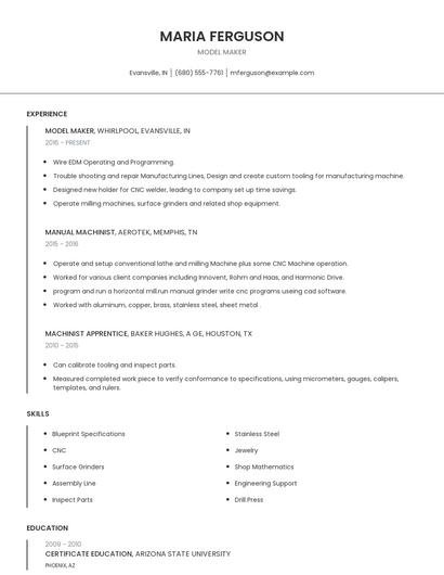 Model Maker Resume