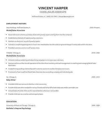 Model/Sales Associate Resume