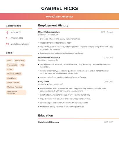 Model/Sales Associate Resume