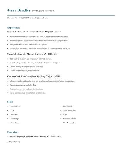 Model/Sales Associate Resume