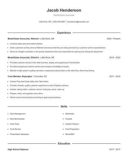 Model/Sales Associate Resume