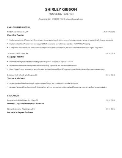 Modeling Teacher Resume