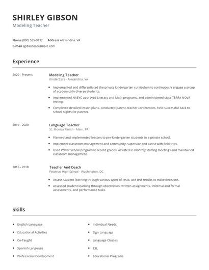 Modeling Teacher Resume